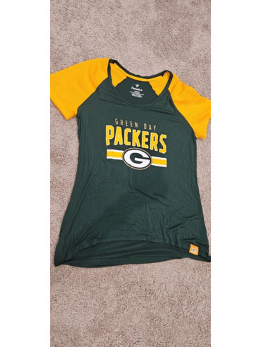 Green Bay Packers Fanatics Women’s Green Gold Mesh Sleeve Shirt Medium